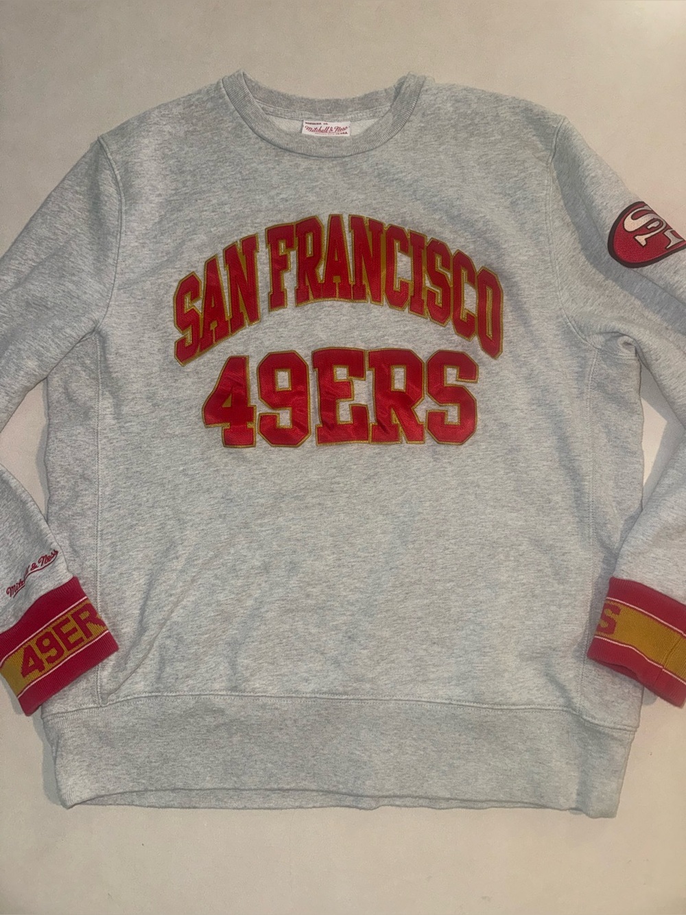 Mitchell & Ness Men’s San Francisco 49ers Crewneck Sweatshirt Appliqué Large L